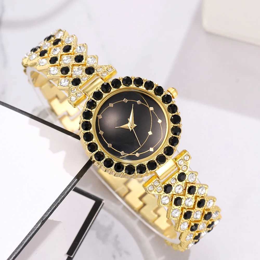 6Pcs/Set Women Gold Stainless Steel Strap Watches Fashion Rhinestone Quartz Wristwatch And Necklace Earings Rings Jewelry Set Y251212