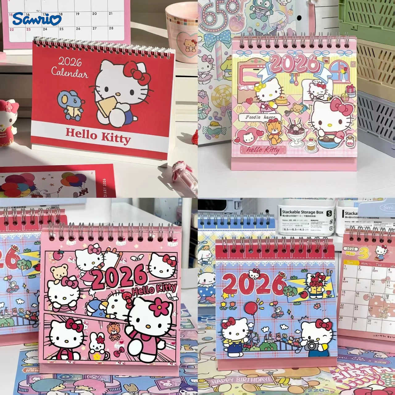 Sanrio 2026 New Cute Cartoon Hello Kitty Desk Calendar Student Memo Office Desktop Vertical Calendar Check in Notebook Schedule H251212