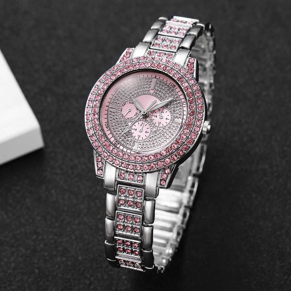 1/3PCS Luxury Rhinestone Women Watch Diamond Jewelry Set Elegant Steel Ladies Quartz Wristwatch Reloj MujerWithout Box Y251212