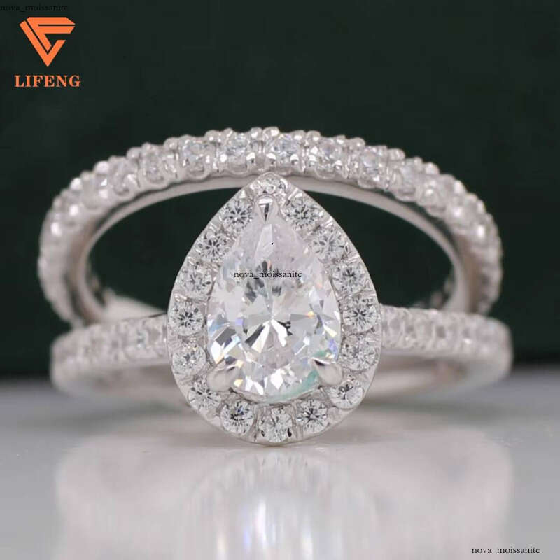 Wholesale Custom 925 Sterling Silver Eternity Pear Shaped Water Drops VVS Moissanite Engagement Wedding Ring Jewelry for Women Gift
