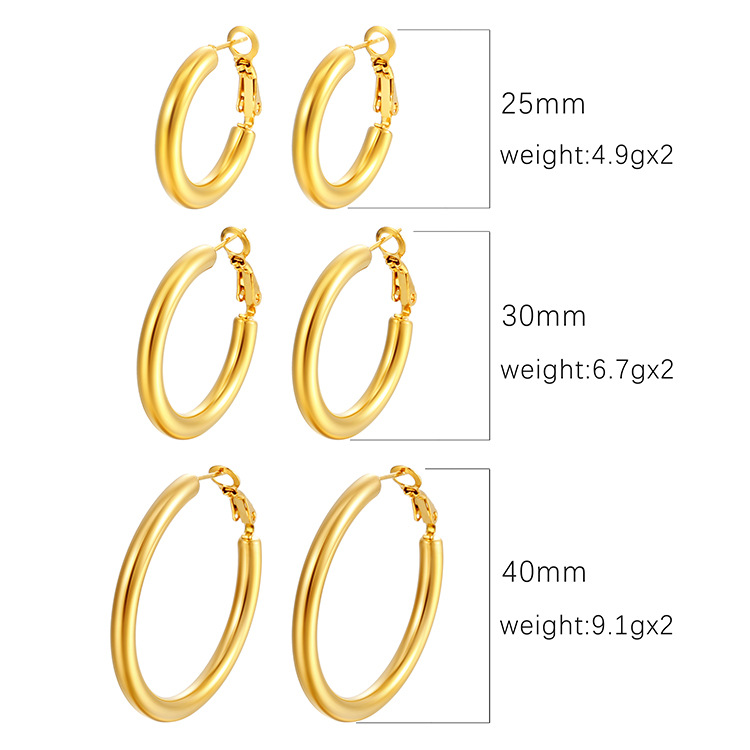 18K Gold Plated Stainless Steel Hoop Earrings for Women Circle Huggie Earrings Jewelry 18K Gold Silver Plated Clip on Round Earrings Ladies Wedding Je