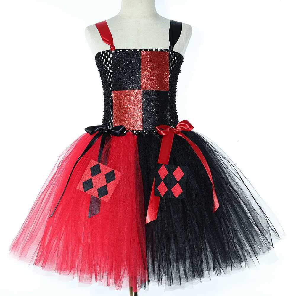 Red Black Clown Halloween Costume for Girls Circus Performance Fancy Dress for Kids Carnival Party Outfit Children Joker Clothes X251212 - view 3