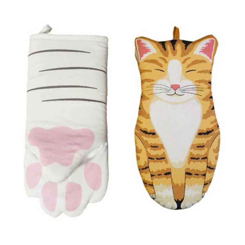 Norbi 1pc 3D Cartoon Cat Paws Oven Long Mitts Cotton Microwave Heat Resistant Baking Insation Gloves Non-slip Gloves H251212