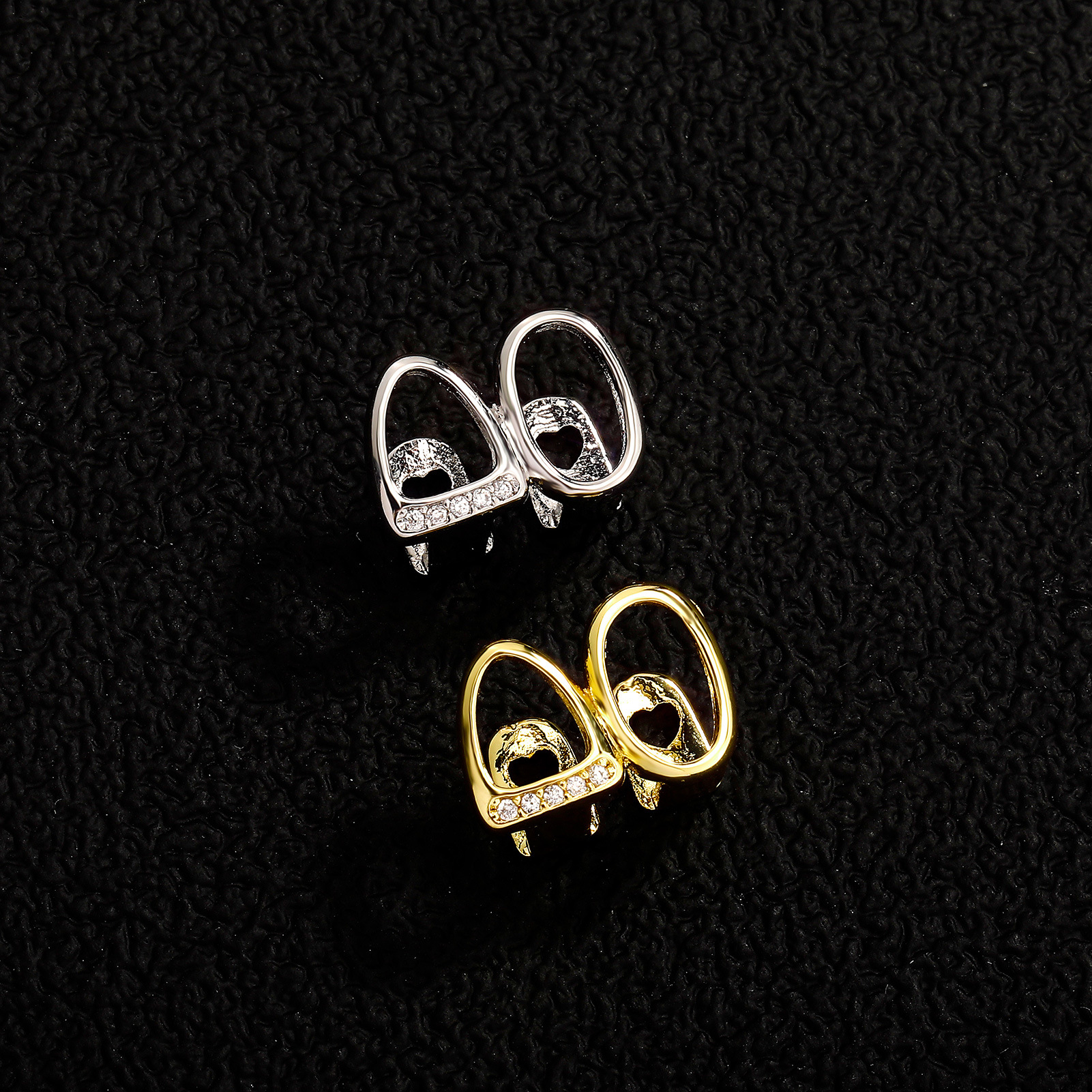 Hip Hop Diamond Teeth Grillz 18K Real Gold Single Double Braces Punk Dental Mouth Fang Fake Grills Tooth Cap Cosplay Halloween Costume Rapper Body Jew