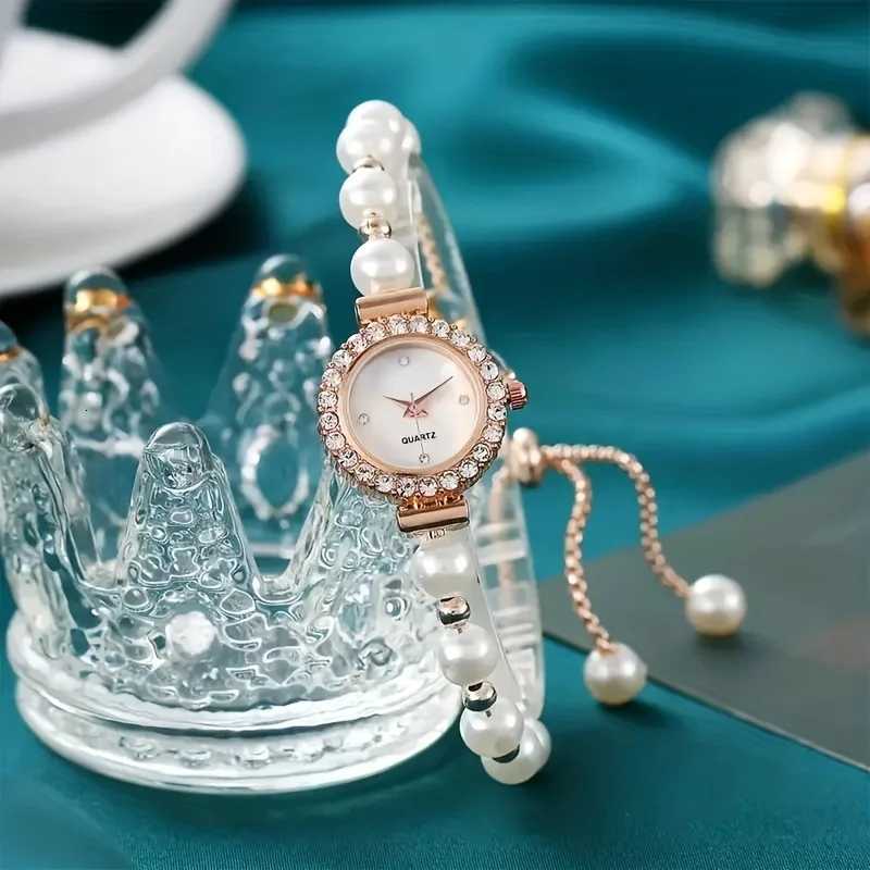 1/2PCS Elegant Rhinestone Women Watches Fashion Pearl Bracelet Band Ladies Quartz WristwatchReloj MujerWithout Box Y251212