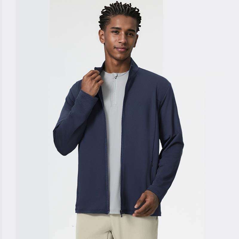 L-39005 Men's Stand-Collar Lightweight Jacket, Solid Color Business-Casual Slim Fit Coat, Spring Autumn Outdoor Sports Training Windproof Top