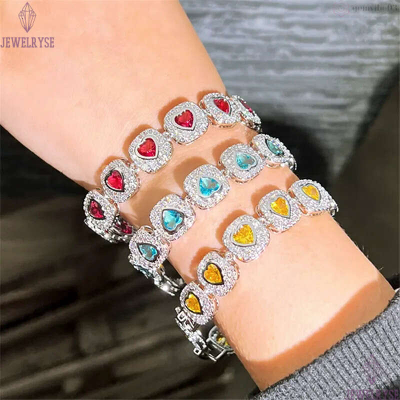 top luxury heart diamond tennis bracelet designer for woman love 18k gold couple bracelets chain pink blue AAA CZ bangles womens hip hop jewelry valen