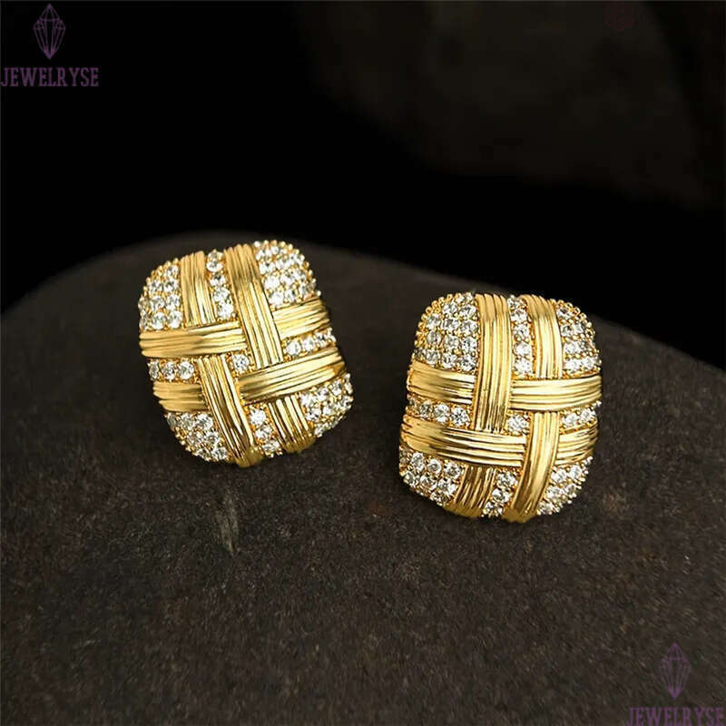 new original sqaure 18k gold stud designer earring for woman party AAA cubic zirconia earrings ear clip jewelry S925 silver needle womens valentines d
