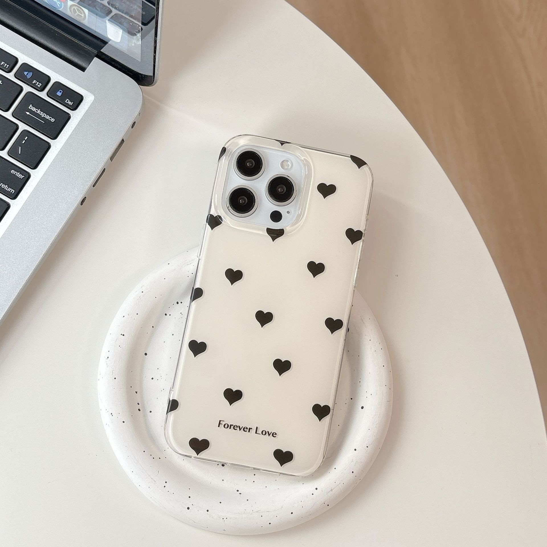 Korean and Japanese Style Black Heart Polka Dot Case Apple 17 Pro Max 16 Pro/15 Niche Flower 13 for Women