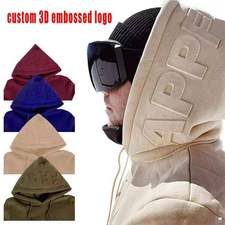 Plus Size Custom Logo 3d Embossed Plain Blank French Terry Cotton Sweatshirt Unisex Embossing Hoodies