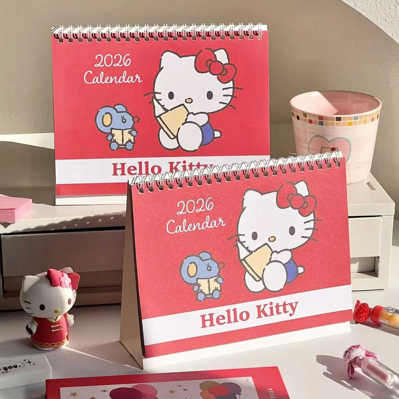 Sanrio 2026 New Cute Cartoon Hello Kitty Desk Calendar Student Memo Office Desktop Vertical Calendar Check in Notebook Schedule H251212