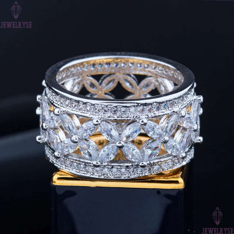 Vintage designer ring AAA CZ Bride Wedding Flower Copper Size 6-9 Luxury Jewelry Designer Full White Cubic Zirconia Silver Engagement Rings Party For 