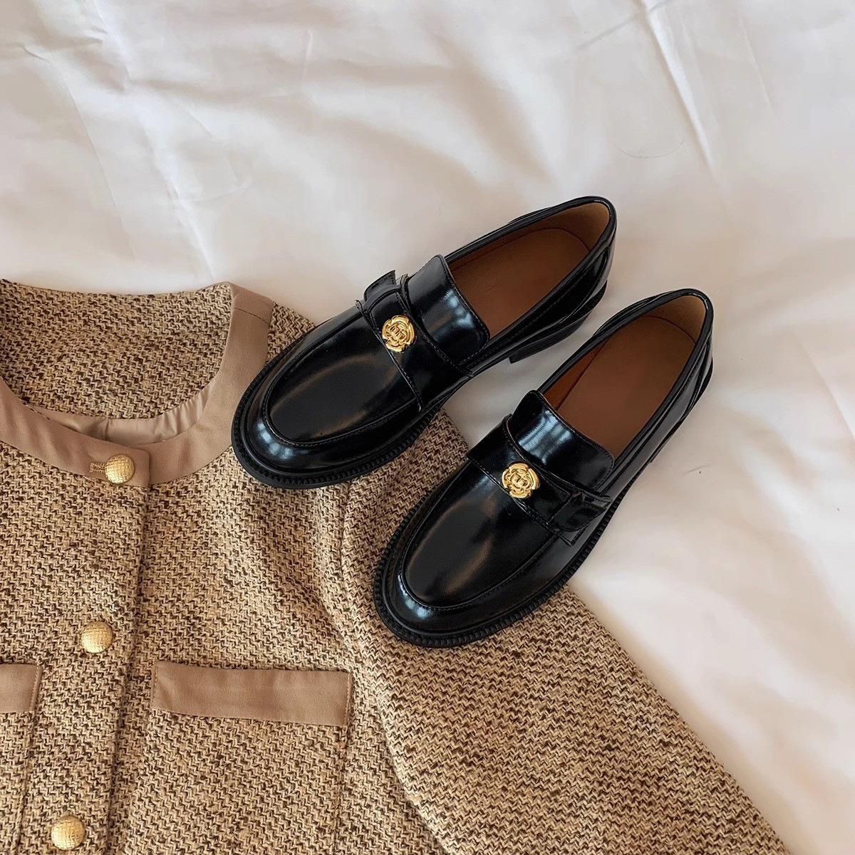 Women's Block Heel Loafers 2026 New Autumn Winter British Style Platform Slip-On Soft-Soled Round-Toe Leather Shoes