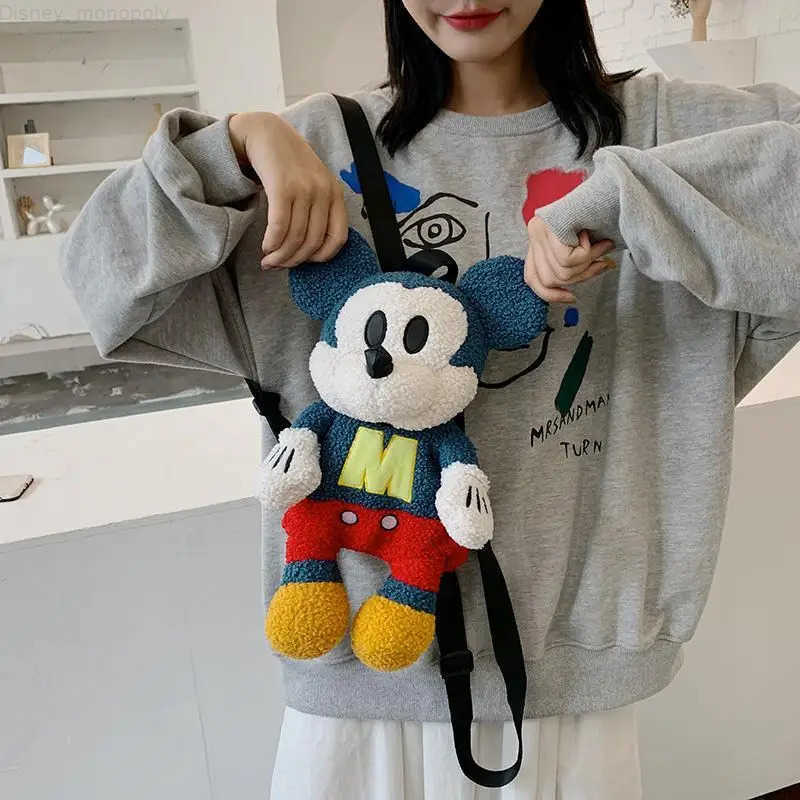 Disney Mickey Mouse Winter Personalized Cartoon Doll Zipper Plush Backpack Handbag Crossbody Bag Girls Birthday Gift H251212