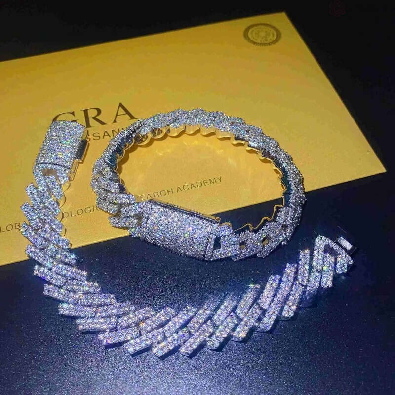 15mm Wide Vvs Moissanite Diamond Hip Hop Iced Out White Gold Cuban Bracelet