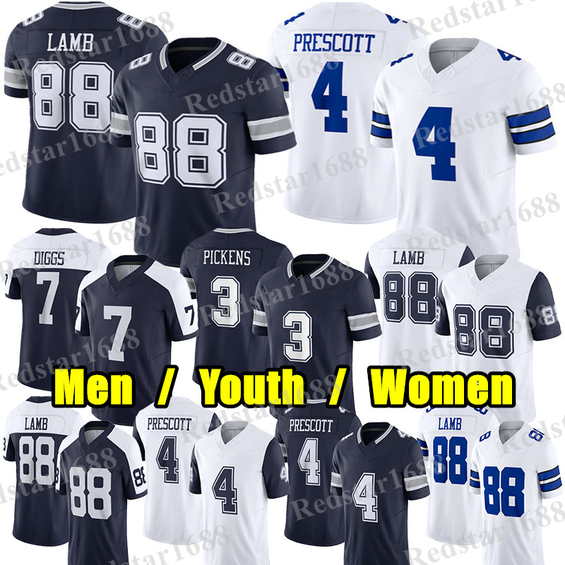 #88 CeeDee Lamb Football Jersey #4 Dak Prescott George Pickens Quinnen Williams Trevon Diggs DaRon Bland Tyler Guyton Roger Staubach Troy Aikman Tyler Booker jerseys