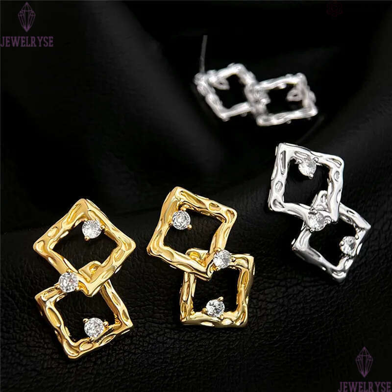 vintage square designer 18k gold stud earring for woman party AAA cubic zirconia ear clip luxury earrings womens jewelry home S925 silver needle girls