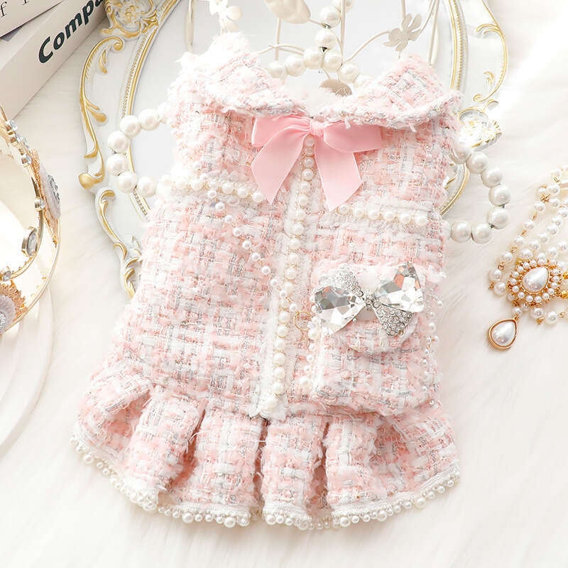Clothes Dog Fall Winter Collection Cat Princess & Dress Backpack Pink Chanel Style Dress For Small Dogs Poodles