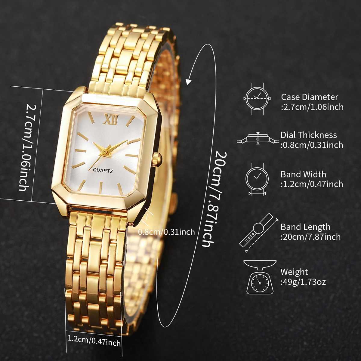 5PCS/Set Fashion Rectangle Women Quartz Watches Casual Roma Dial Watch Heart Jewelry Set Reloj Mujer Without Box Y251212