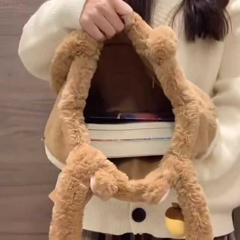 Disney Cartoon Chip an Dale New Cute Girls Comfortable Soft Autumn and Winter Fashionable and Versatile Shoulder Plush Bag H251212