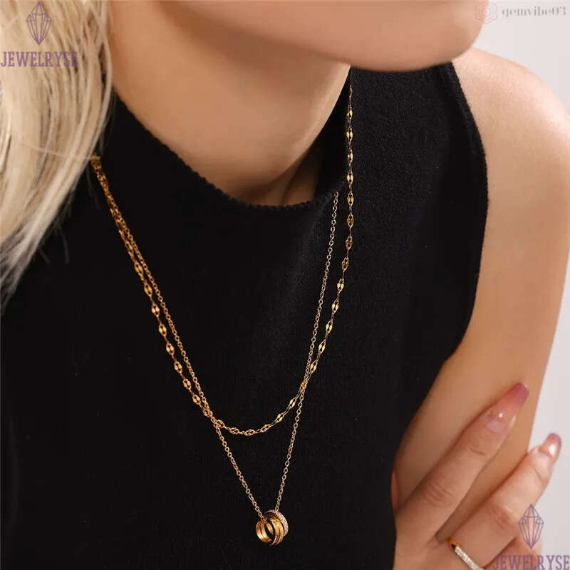 long with love circle necklace designer for woman stainless steel 18k gold chain CZ pendant silver necklaces daily outfit fashion jewelry birthday fri