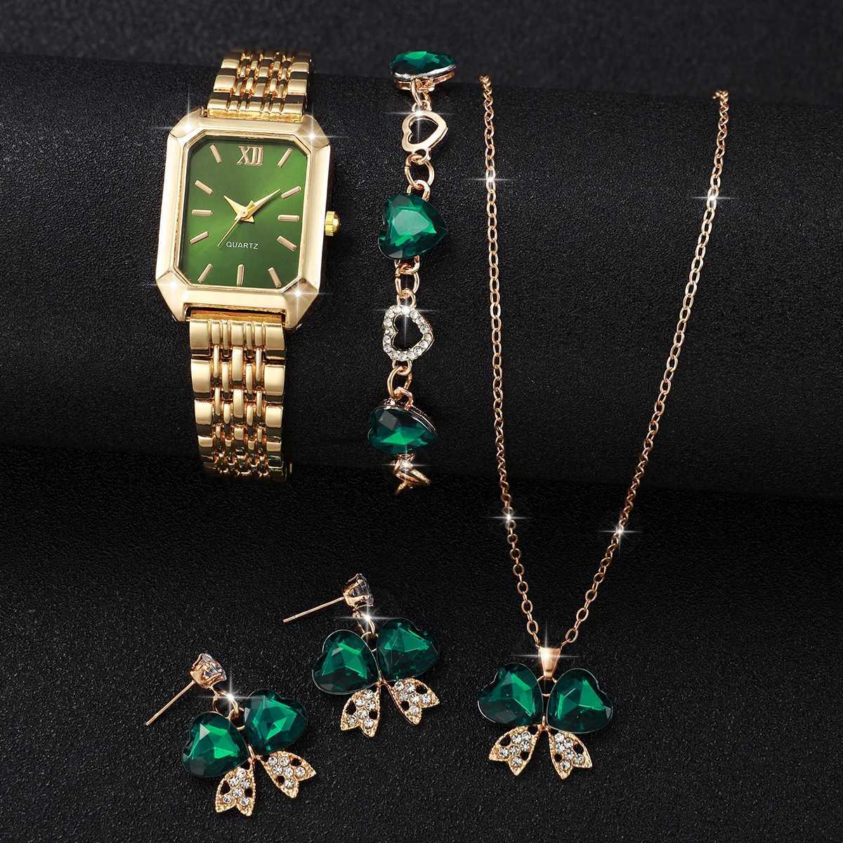 2/5PCS Fashion Women Square Roma Dial Wristwatches Ladies Alloy Strap Watch With Diamond Jewelry SetWithout Box Y251212