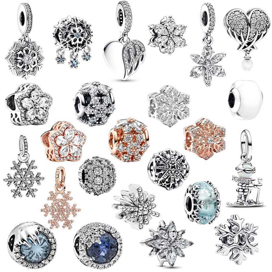 Hot S Sier-Plated Sparkling Hearium ClusterSnowflake Mini Murano Charm Bead Fit Sier Bracelet Jewelry Y251212