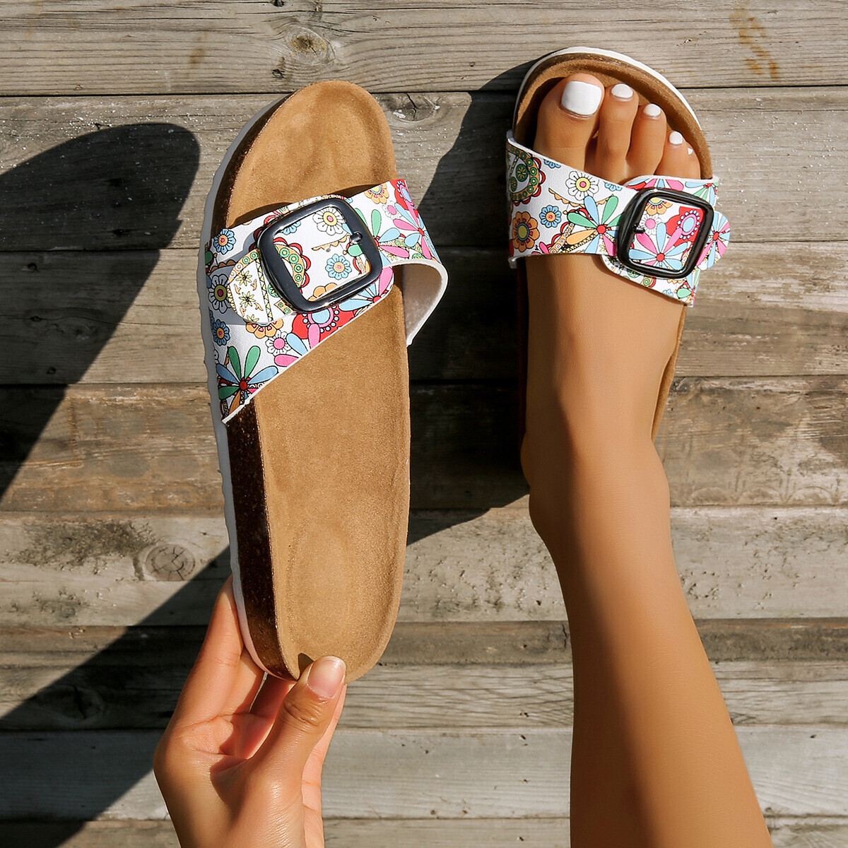 Footbed Clogs Slippers for Women Soft Leather Mules Classic Cork Anti-slip Beach Slides House Sandals With Buckle ddmypanda