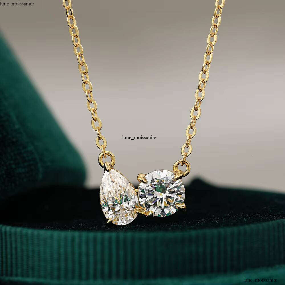Exquisite 14k Gold Plated 1 + 1CT Double 925 Silver Jewelry Geometric Stone Women's Necklace