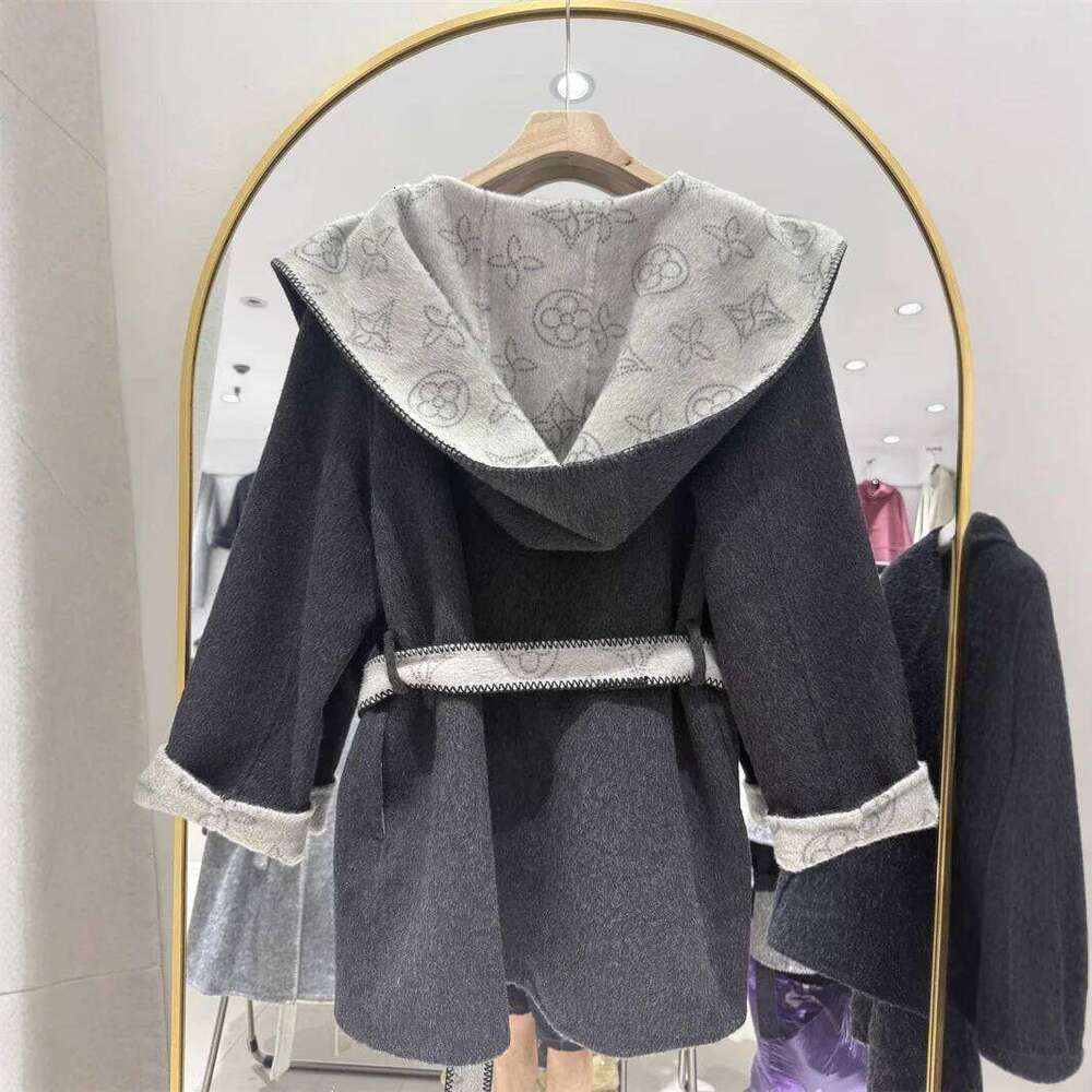 Commute Woolen Coat Korean Belt Hat Medium Length Autumn Winter New Style For Women Polyester Lining Pure Color Coat