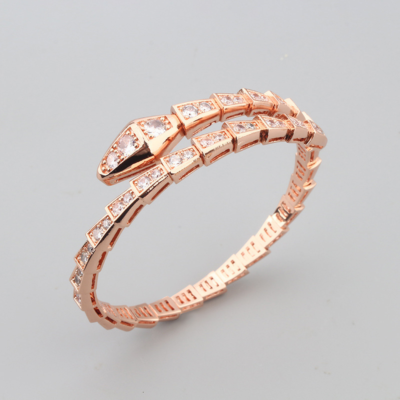 Baojia Gold Spring Inlaid Zircon Adjustable Thin Snake Bracelet Snake Bone Rose Gold Fashion Ring Bracelet