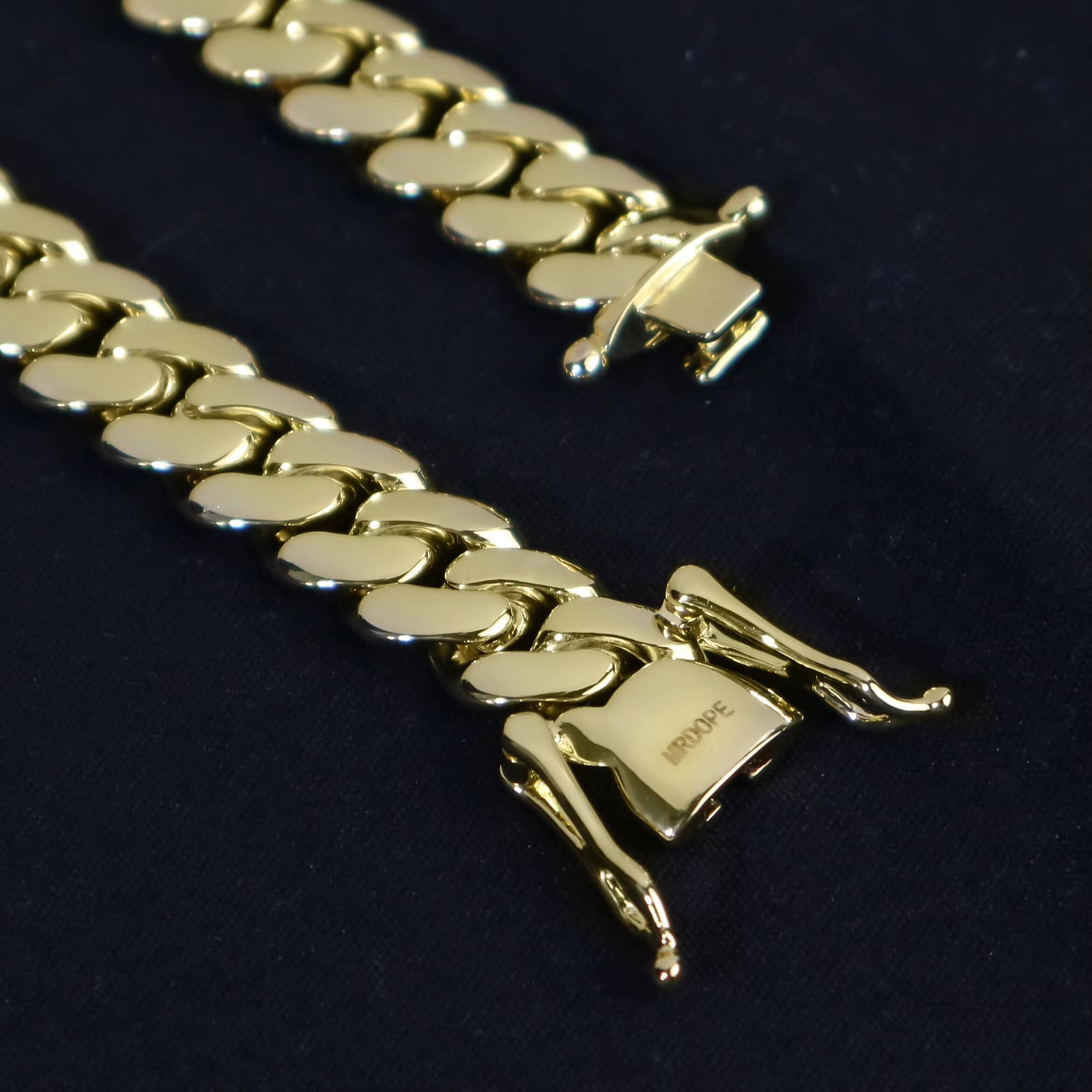 MRDOPE 12mm Cuban Link Chain Custom Clasp Plain Miami Hip Hop 925 Silver Gold Plated Cuban Chain