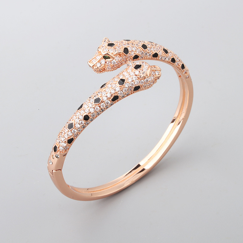 Trendy Internet Celebrity Style Spotted Full Diamond Double Leopard Head Bracelet Ring High-end Light Luxury Fashion Factory Wholesale