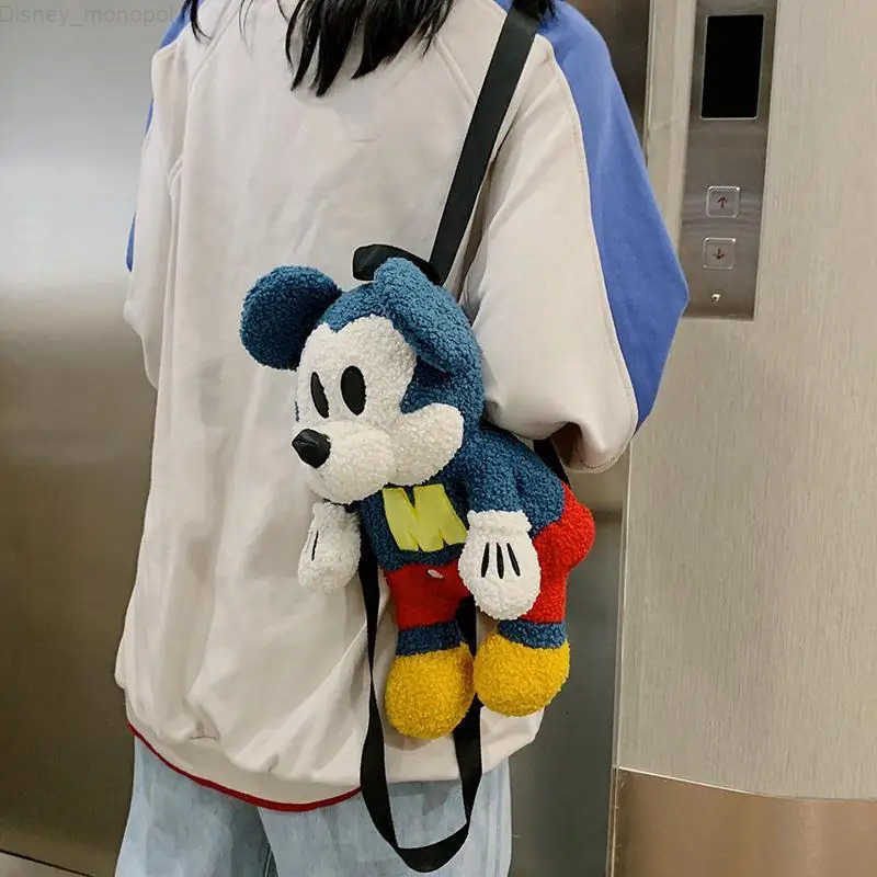 Disney Mickey Mouse Winter Personalized Cartoon Doll Zipper Plush Backpack Handbag Crossbody Bag Girls Birthday Gift H251212