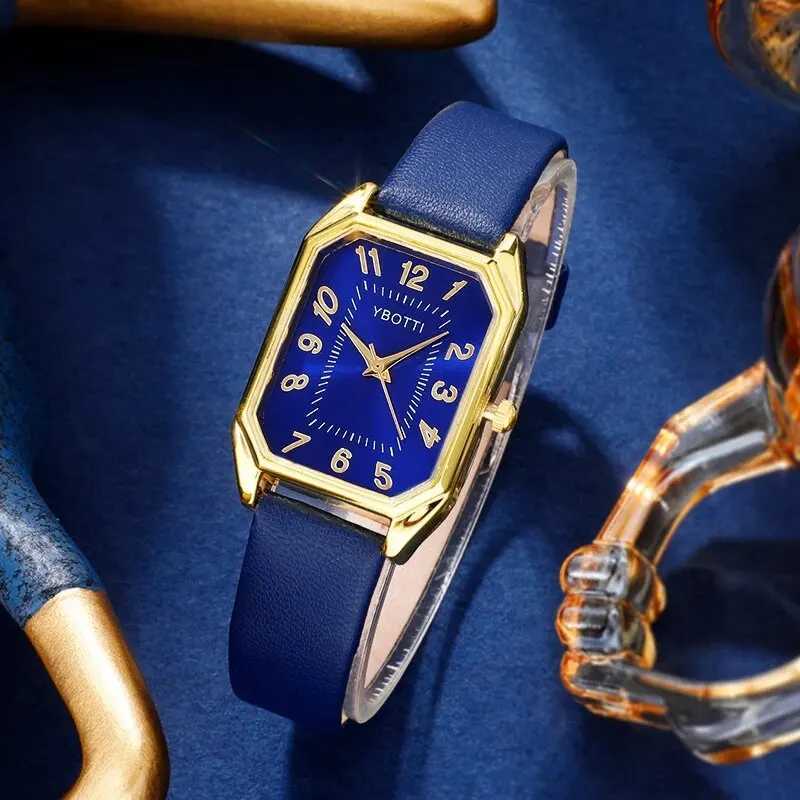 Luxury Fashion Square Womens Watches Brand Ladies Quartz Wristwatch Classic Simple Femme Blue Leather Band Relogio Feminino Y251212