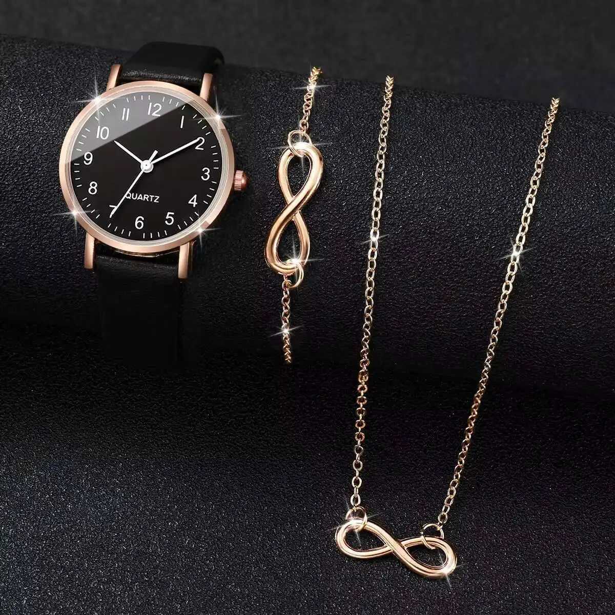 3PCS/Set Womens Watch Fashion Leather Strap Small Arabic Dial Quartz Watch Female Wristwatch Jewelry SetWithout Box Y251212