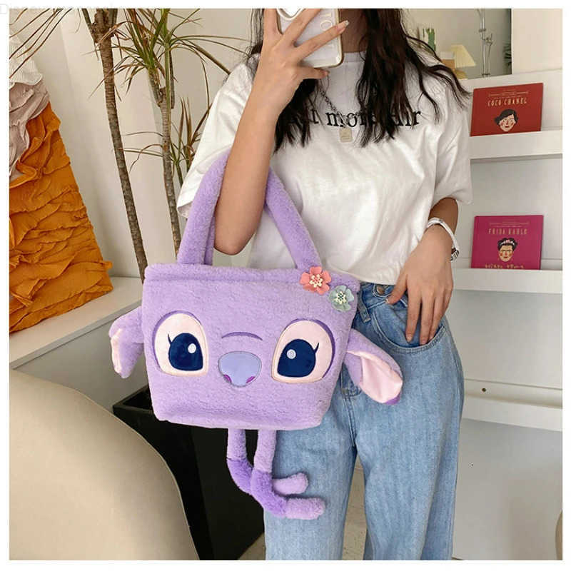 Disney Lovely Purple Lilo Stitch Strawberry Bear Plush Shoulder Bag Kawaii Cartoon Large Capacity Handbag Girls Birthday Gifts H251212