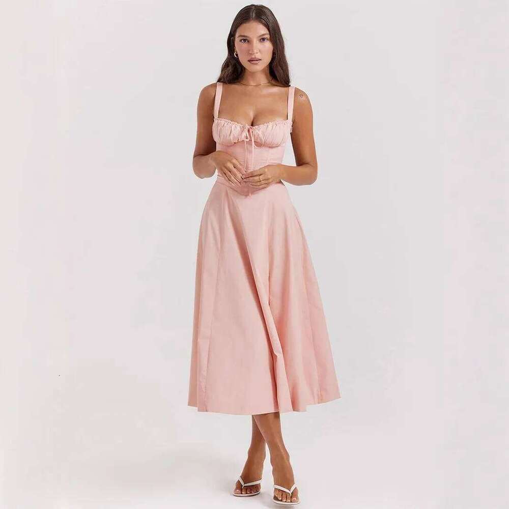 Fashion 2026 Sexy Brazilian Independent Station Digital Print Low Cut Back Strap Waist Cinching Midi Dress Polyester Fabric V Neck Sleeveless Designer