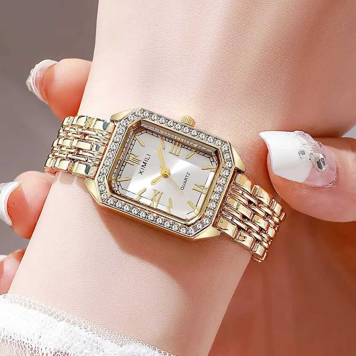 1/2/3/5PCS Fashion Rhinestone Rectangle Women Watches Bracelet Strap Ladies Quartz Wristwatch Reloj MujerWithout Box Y251212