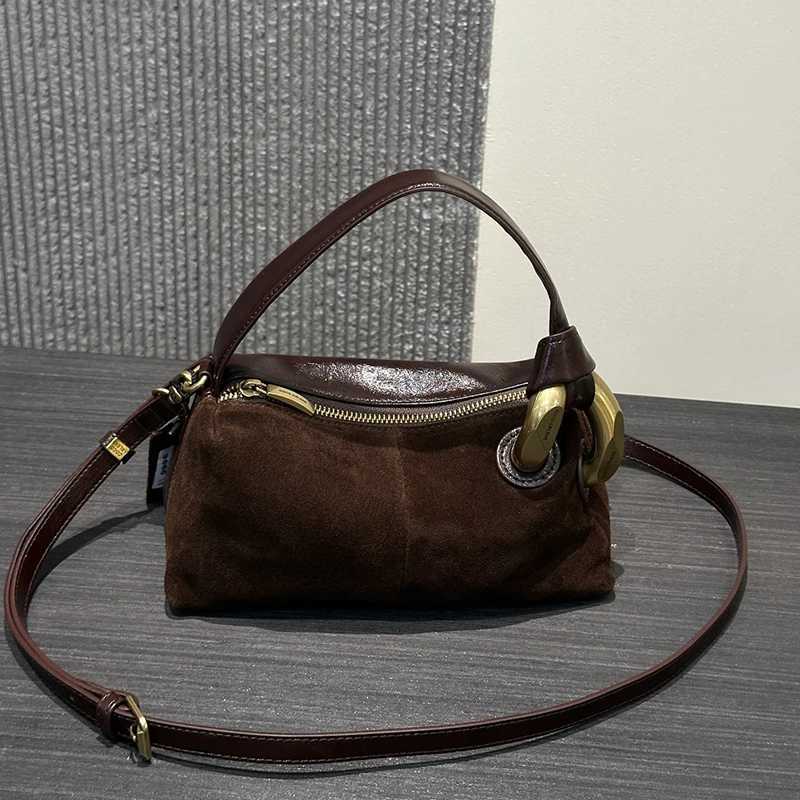 Simple Autumn Winter Colleti Grey Brown Roy Big Bost Tote Soft Matte Suede Leather Wens Handbag Shoder Bag Y251211