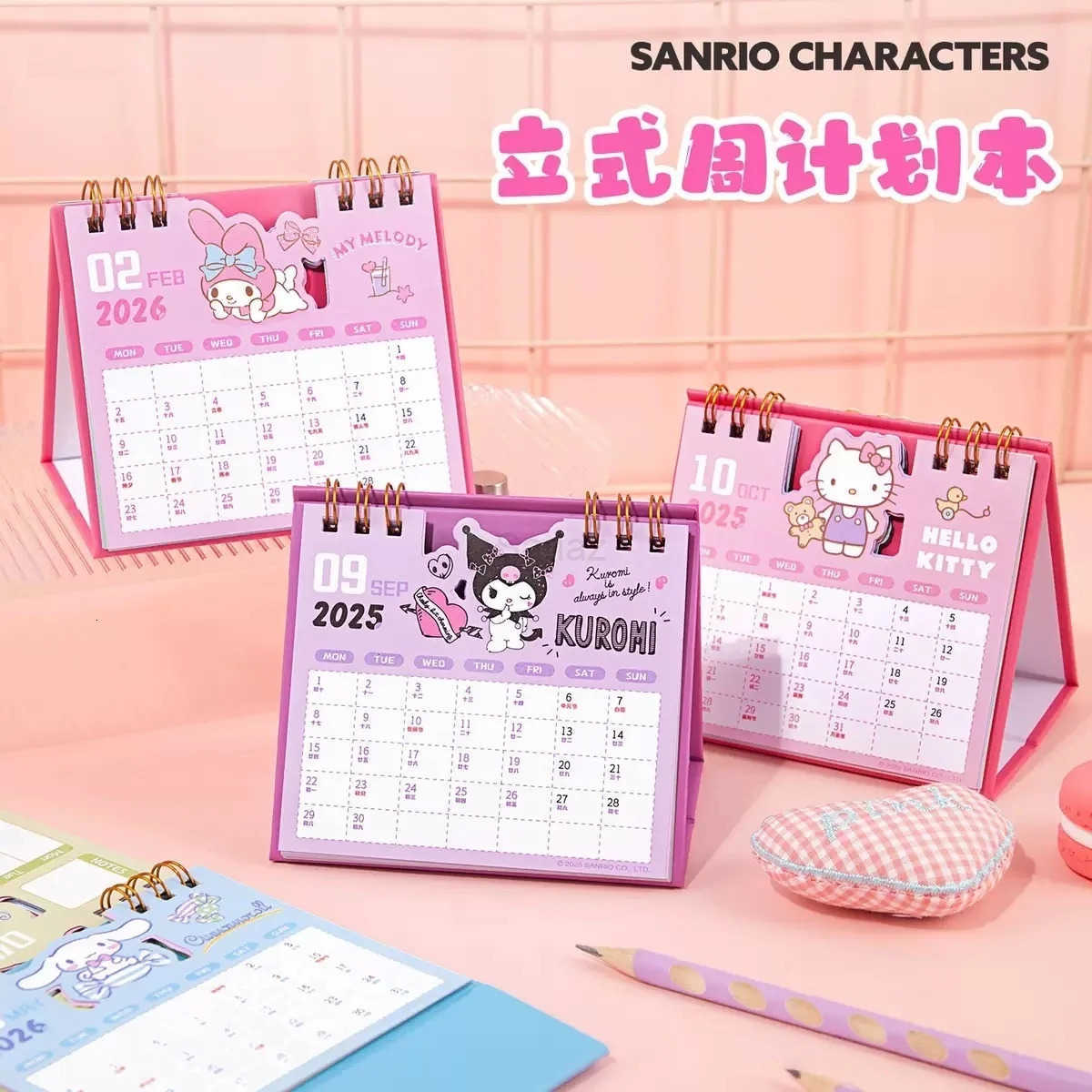 Sanrio 2026 New Style Hello Kitty Cute Series Small Calendar Cartoon My melody Student Memo Office Desktop Vertical Calendar H251212