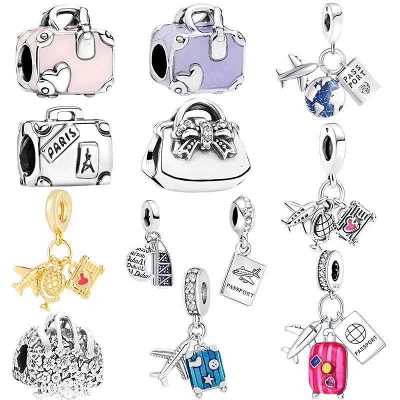 Airplane Suiase Travel Bag Passport Charm Beads Dangle Fit Sier Bracelet Necklace Beads For Diy Jewelry Wen Gift Y251212