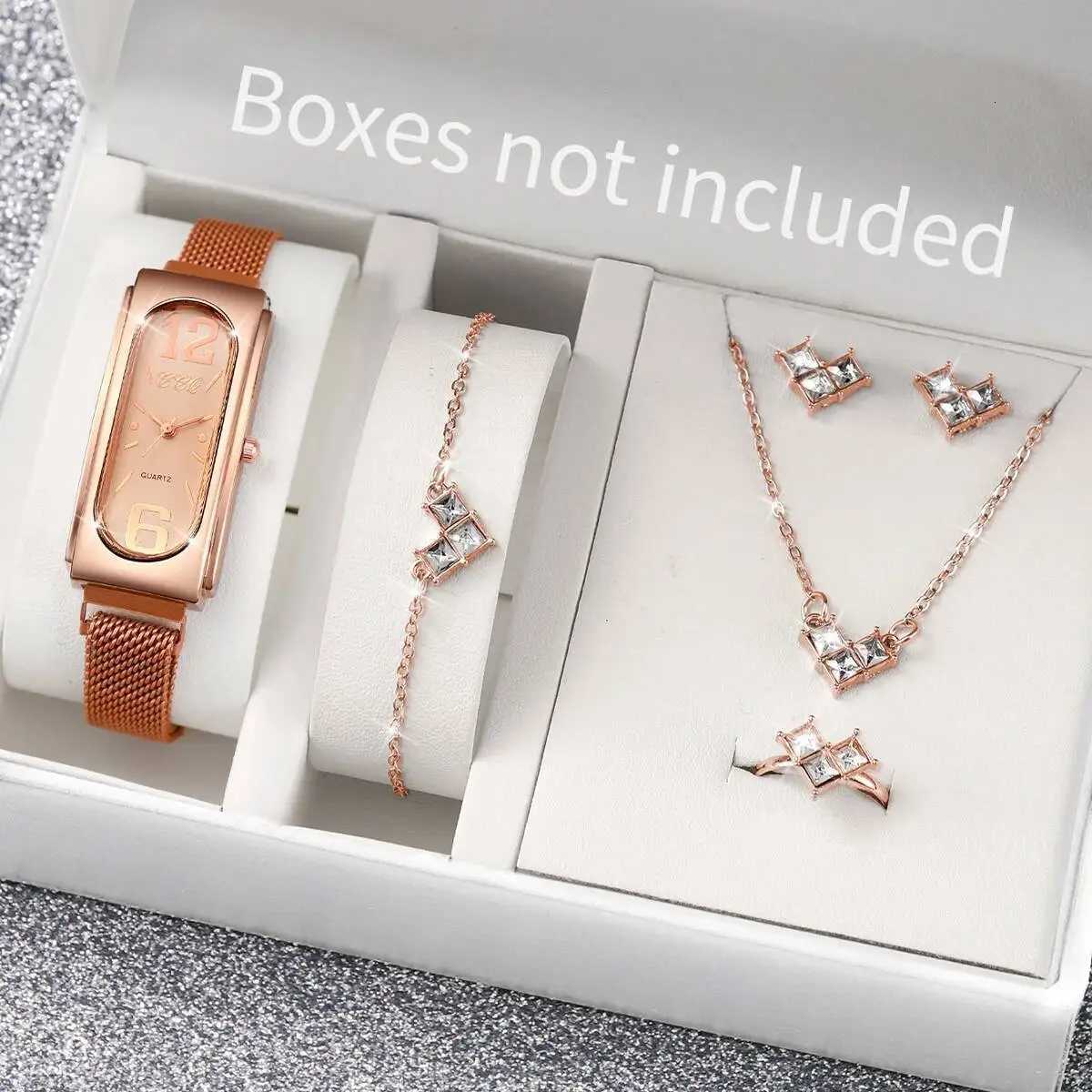 6PCS/Set Fashion Rectangle Women Watch Magnet Clasp Ladies Quartz Wrist Watches Rhinestone Jewelry Set Reloj MujerWithout Box Y251212