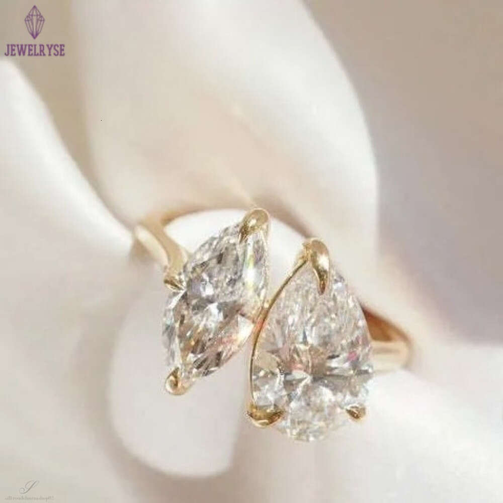 Bridal Jewelry Double Stone Engagement Marquise Cut 14k Solid Gold Pear Cut Lab Grown Diamond Toi Et Moi Ring