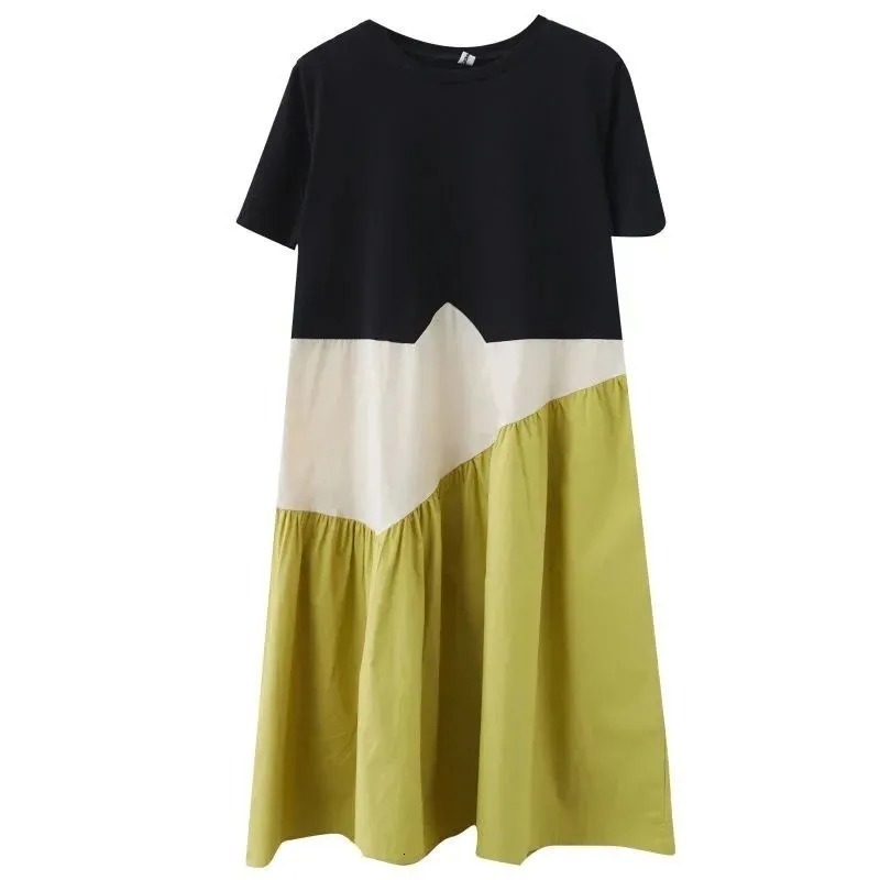 Plus Size Summer A- line Slimming Loose-fit Color Blocking Korean Dress Dresses Casual Fashion Trends For Women 240807