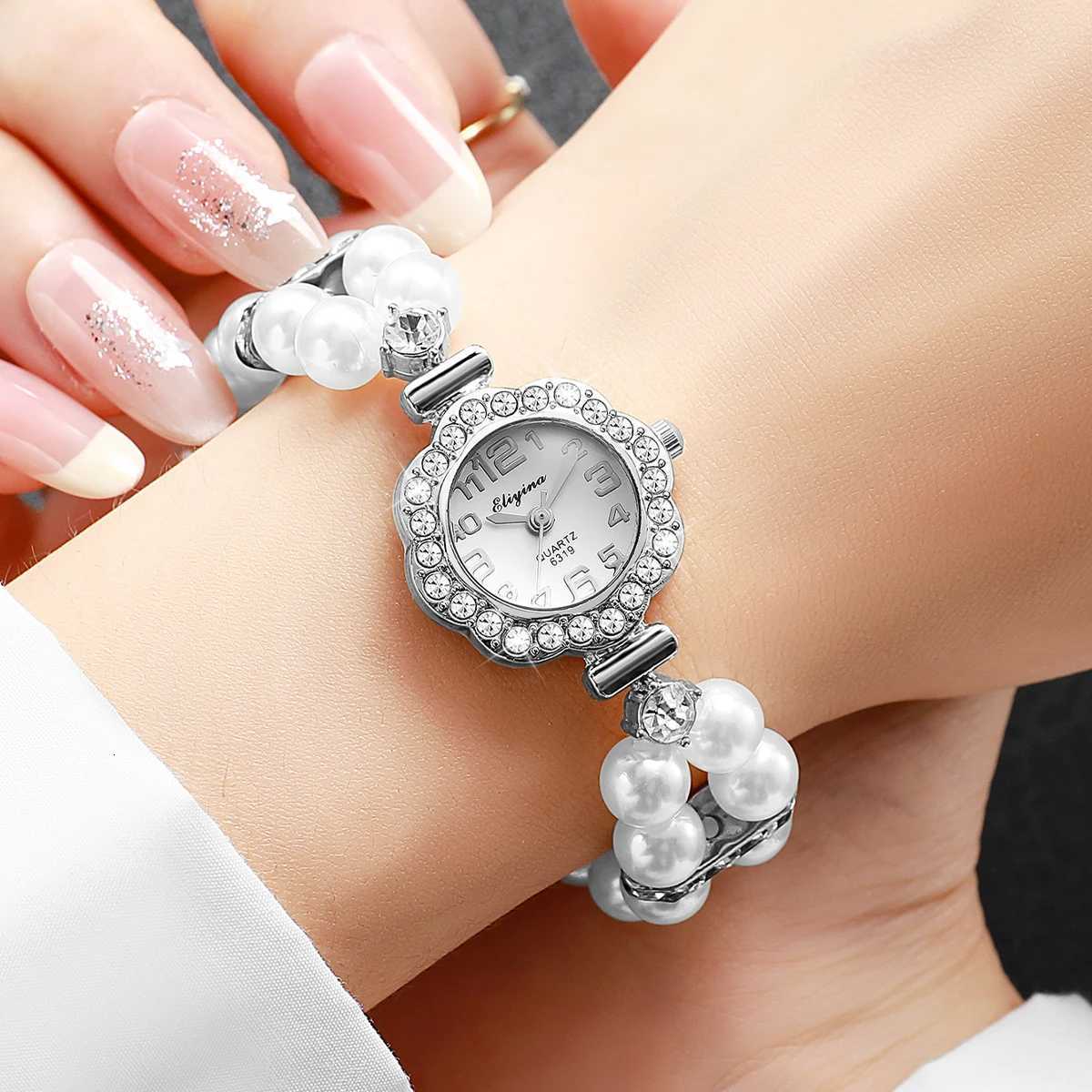Elegant Pearl Rhinestone Bracelet Strap Women Wristwatch Ladies Arabic Dial Quartz Watch Reloj Mujer Girls Clock Without Box Y251212