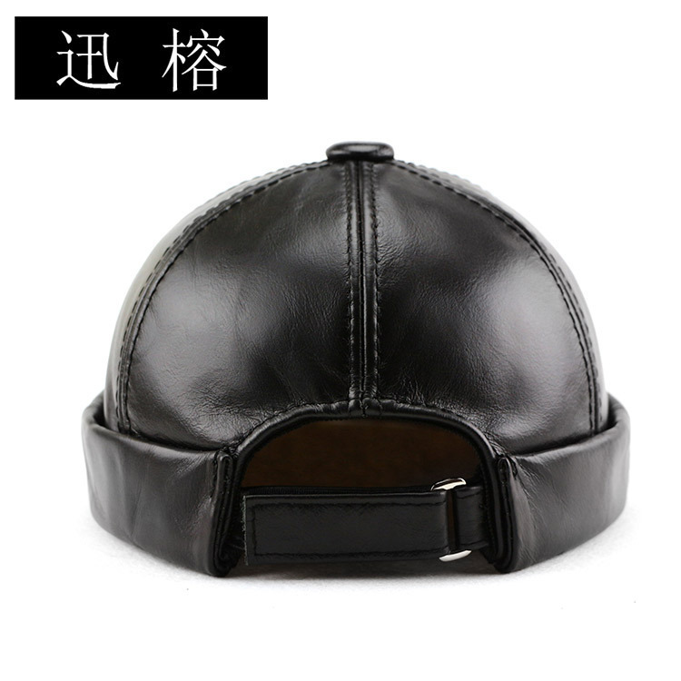 2024 Top Quality First Layer Cow Leather Brimless Hat For Men Dad Gift Cagoule Skull Gorros Hombre Docker Cap 55-61cm 250221