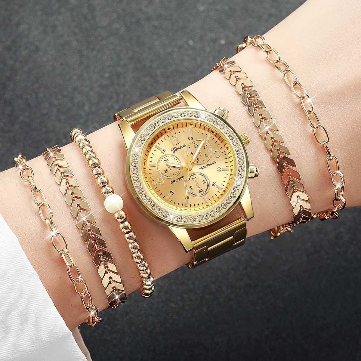 6PCS/Set Fashion Womens Watch Luxury Rhinestone Quartz Watches Bracelets Set Reloj MujerWithout Box Y251212