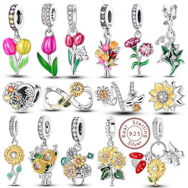 Charms Beads Pendant 925 Sterling Sier Suower Tip Rose Carnation wers Beads Fit Bracelet Wan Jewelry Gifts Y251212