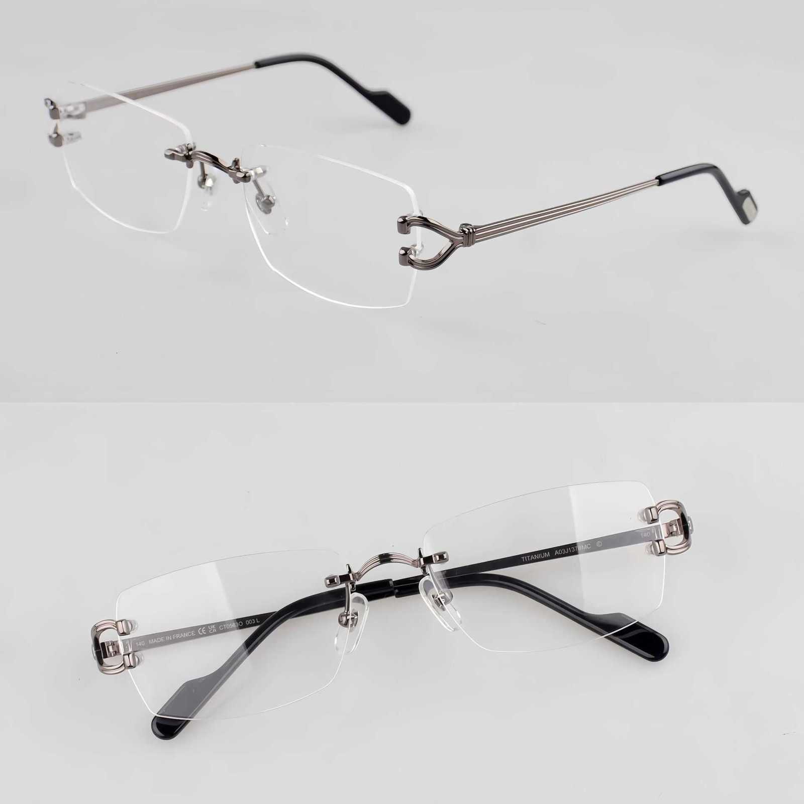 Luxury designer CT sunglasses top quality CT0563 Fashion Frameless Pure Titanium Eyeglass Frame Trendy Unisex Compatible Multi-Focal Blue Light Blocking Lenses